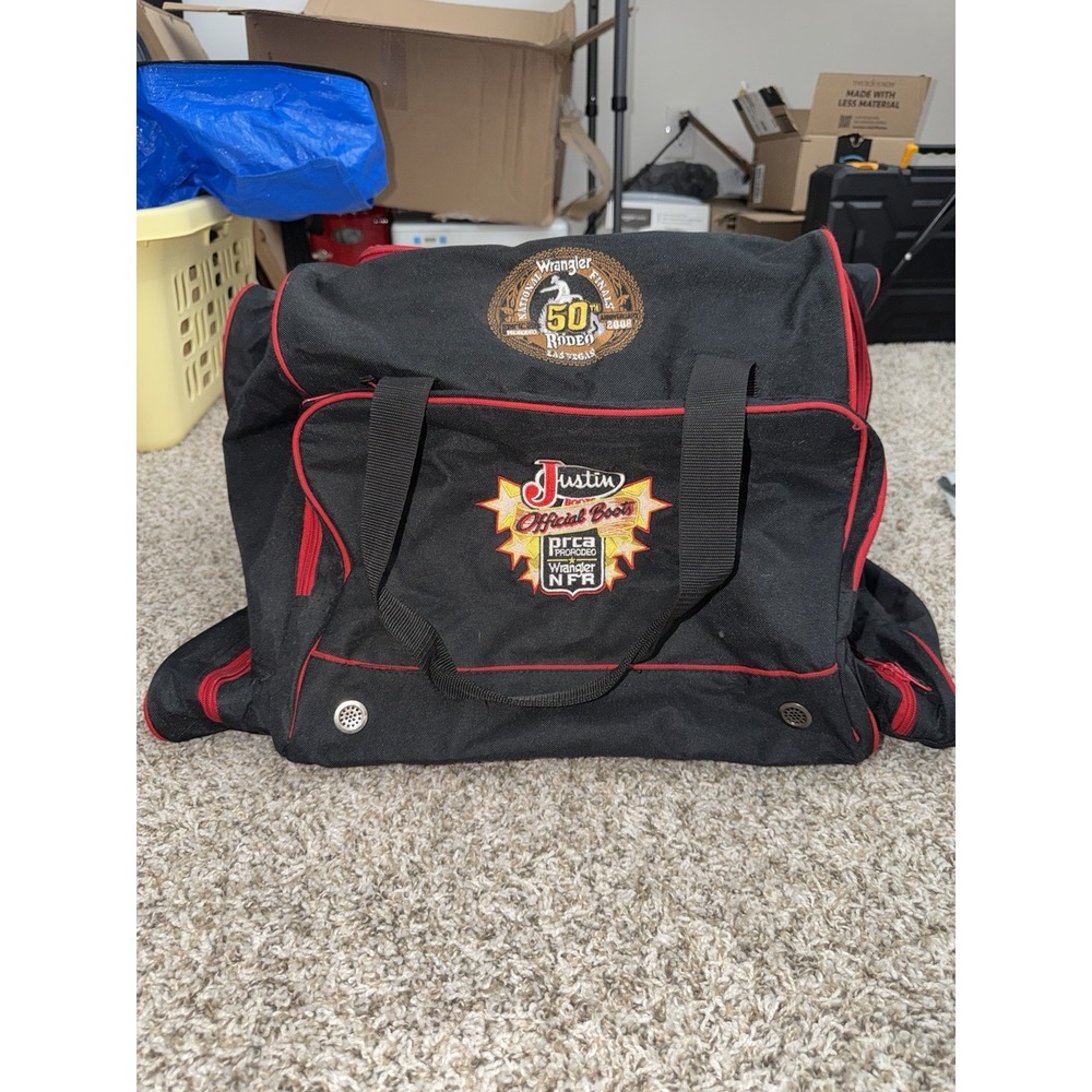 National Rodeo Finals Las Vegas 2001 Justin Boots Wrangler Boot Duffel RARE